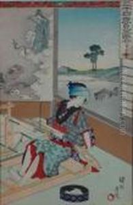 Geisha And Three Men Conversing