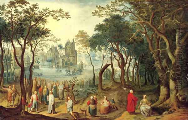 A wooded river landscape with Christ and the Young Ruler, a village beyond - view 1