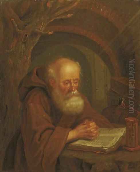 A hermit reading by a vaulted grotto - view 1
