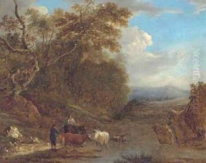 A drover with cattle watering by Benjamin Barker Of Bath