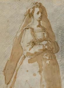 Femme Vetue D'une Robe Et Portant Un Voile, Les Mains Jointes by (Jacopo Chimenti) Empoli