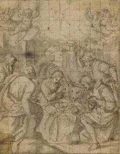 Black Chalk, Pen And Brown Ink, Grey Wash, Squared In Pen And Brownink On Brown Paper by (Jacopo Chimenti) Empoli