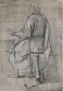 A Seated Young Man Seen From Behind, And A Subsidiary Study Of Partof His Cloak by (Jacopo Chimenti) Empoli