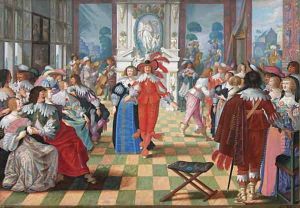 Ladies and cavaliers in a ballroom, after Abraham Bosse