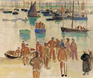 The harbour of Douarnenez, France by Gerrit Willem Van Blaaderen