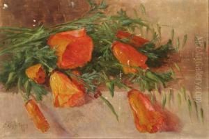 Still Life With Flowers On A Cloth Draped Table by Alice Brown Chittenden