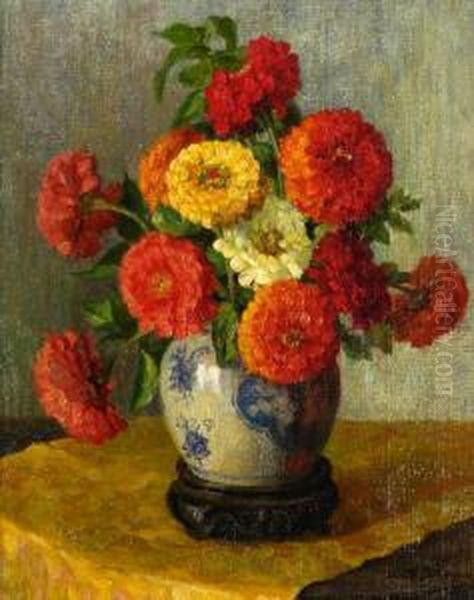 Zinnias In An Oriental Vase - view 1