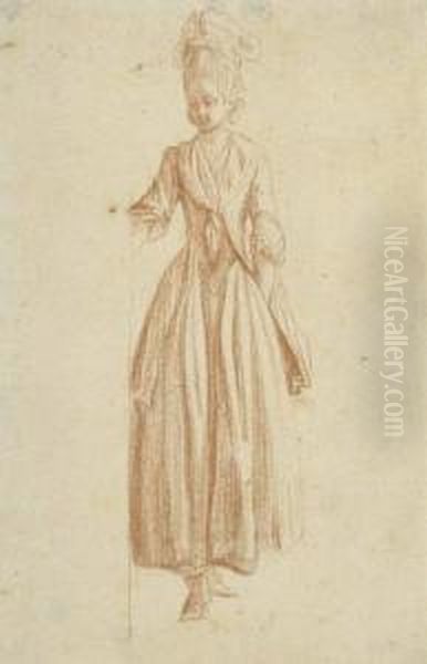 Junge Dame, Stehend Von Vorn, Mit Der Rechten Eine Turoffnend - view 1
