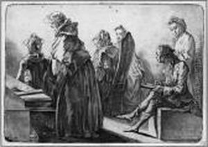 Gesellschaft Von Sechs Damen Mit Dem Kunstler In Einem Zimmer Gesellschaft Von Sechs Damen Mit Dem Kunstler In Einem Zimmer