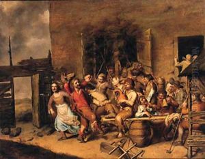 Peasants merrymaking in a farmyard