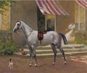 Dappled Grey With Two Fashionable Dogs by Rene Maxime Choquet