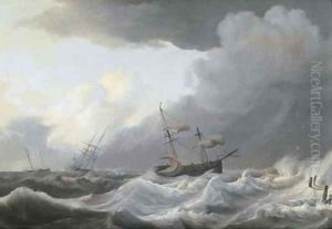 Shipping offshore in a gale by Nicolaas Bauer