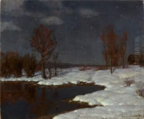 Crepuscule Sur L'etang Enneige - view 1