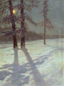 Winter Landscape In The Moonlight. by Ivan Fedorovich Choultse
