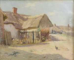 Chickens Beside A Cottage by Rene Louis Chretien