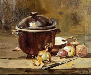 Les Oignons Huile Sur Toile Signee En Bas A Droite by Rene Louis Chretien