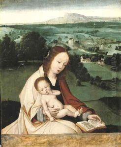 The Virgin and Child with an extensive landscape beyond by School Of Bruges