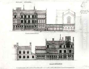 West and North Elevations, New School, Rugby School by William Butterfield