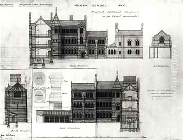 South Elevation and East Elevation, New School, Rugby School - view 1