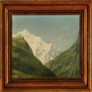 Overlooking A Snow Covered Mountaintop by Anthonie, Anthonore Christensen