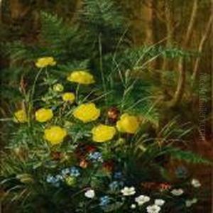 Forest Floor With Globe Flowers, Forget-me-nots And Butterflies