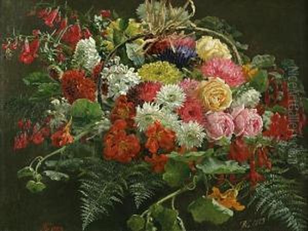 Roses, Carnations And Other Flowers In Abasket - view 1