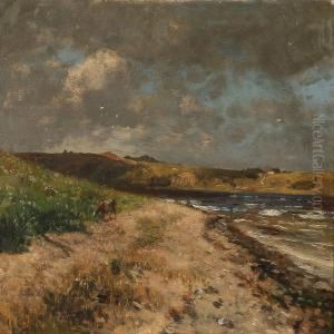 A Cow Grazing At Mariager Fjord by Godfred B.W. Christensen