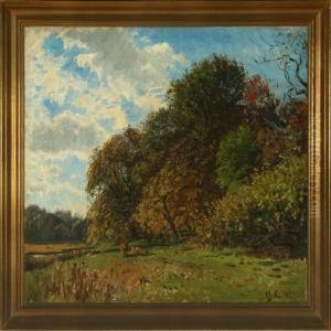 Forest Scenery With A Glade By A Lake by Godfred B.W. Christensen