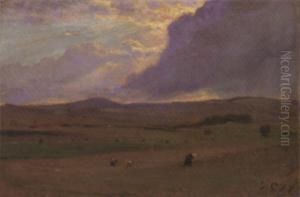 Harvesting At Sunset by Godfred B.W. Christensen
