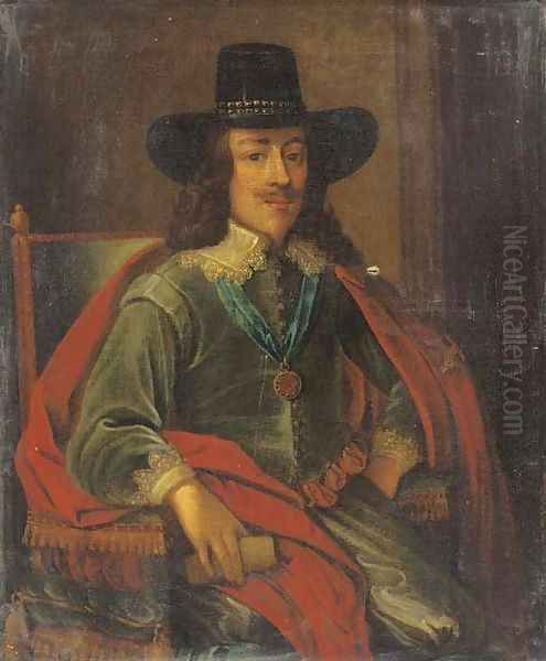 Portrait of King Charles I, seated three-quarter-length, in a green jacket, red cloak and black hat - view 1