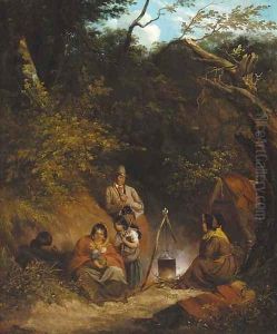 A gypsy encampment in a wooded glen