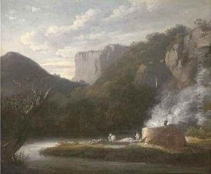 A lime kiln in a wooded river valley