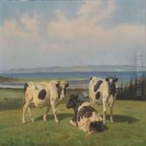 Summer Landscape With Grassing Cows - view 1