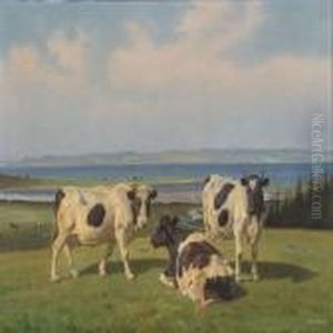 Summer Landscape With Grassing Cows by Rasmus Christiansen