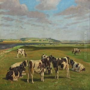 Cows On A Meadow At Hjarbaek Fiord by Rasmus Christiansen