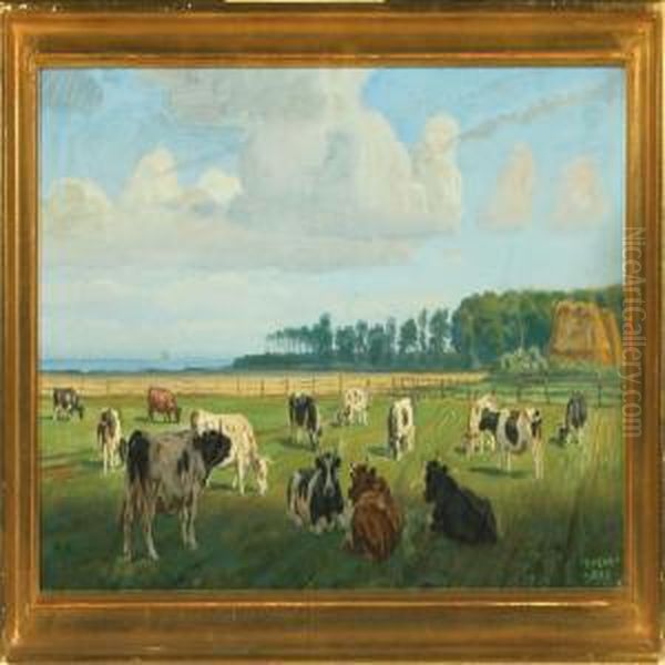 Summer Landscape With Grazing Cattle - view 1