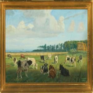 Summer Landscape With Grazing Cattle by Rasmus Christiansen