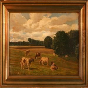 Summer Landscapewith Grazing Cows Summer Landscapewith Grazing Cows