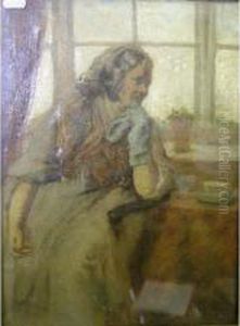 Impressionisticstudy Of An Elderly Lady Before A Window by James Elder Christie