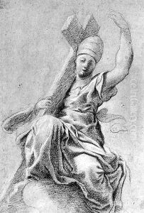 A Female Figure Seated On A Cloud Wearing by Carlo Bononi