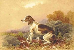 A seated hound in a landscape by Charles Edward Snr Brittan