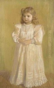 Portrait of a young girl in a white dress by Frederick Samuel Beaumont