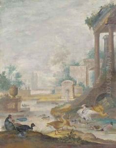 A classical landscape with wildfowl