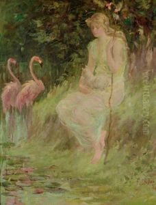Maiden With Flamingos by Frederick Stuart Church
