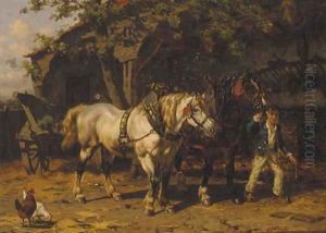Leading out the cart horses by Willem Jacobus Boogaard