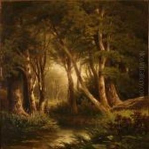 Forest Glade With A Serpentine Stream by Adolf Chwala