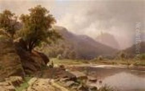 Partie An Der Thaya, Im
Hintergrund Die Burg Hardegg, Ruckseitig Auf Altem Etikett Betitelt
Und Bezeichnet by Adolf Chwala