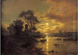 Paysage Au Moulin Et Clair De Lune