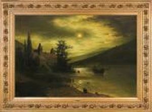Nocture With A Castle Over The Lake by Fritz Chwala