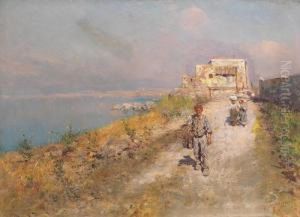 Pescatore E Figure Sul Litorale Campano by Giuseppe Giardiello